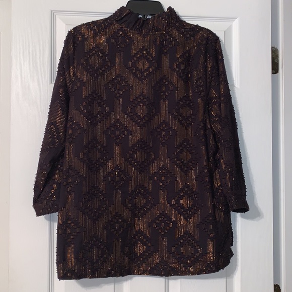 Crown and Ivy Black and Gold Ruffleneck Blouse - Picture 2 of 3